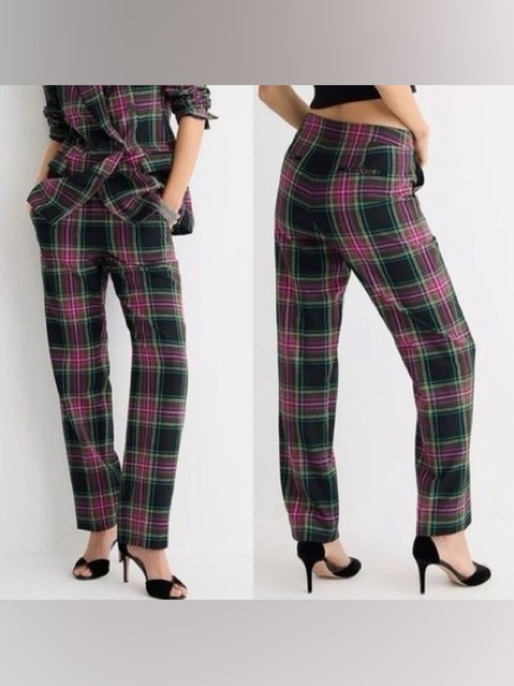J. Crew Kate Straight Leg Pants in Pink Stewart Tartan in Wool Blend EUC Size 4